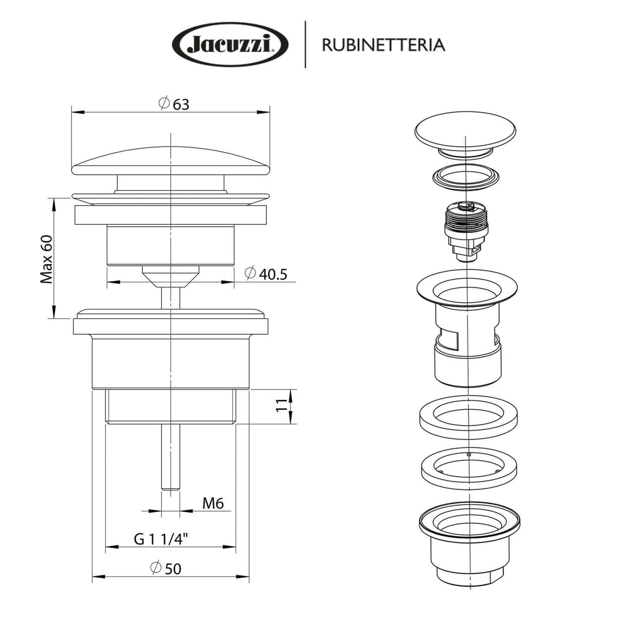 Piletta click clack cromata universale Jacuzzi | 1751051JA01