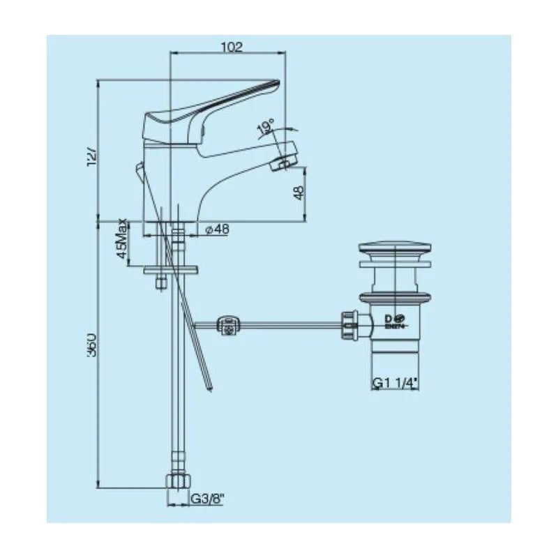 Miscelatore lavabo con piletta di scarico 1"1/4 Piralla Ariel 0RE00088A16