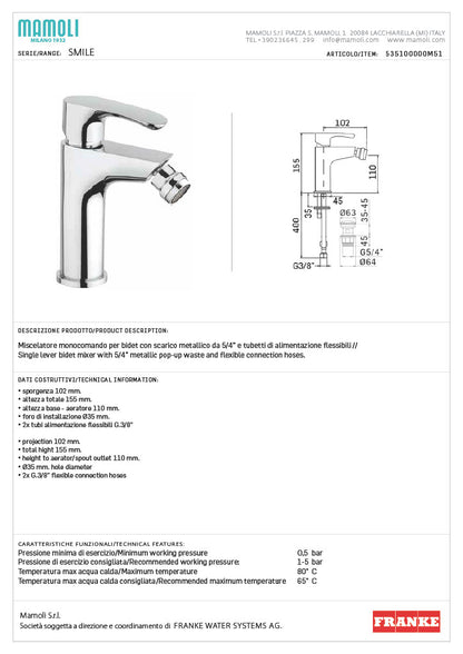 Miscelatore bidet serie Smile