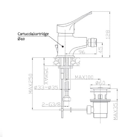 Miscelatore Bidet Cromato Bagno Rubinetto Cartuccia Piletta Flessibile Serie Sei AMBROSIANA